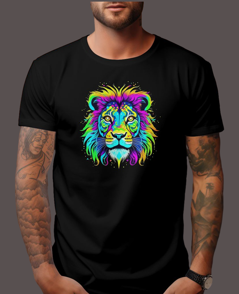 Men's Classic T-shirt Psychedelic Lion Graphic Print