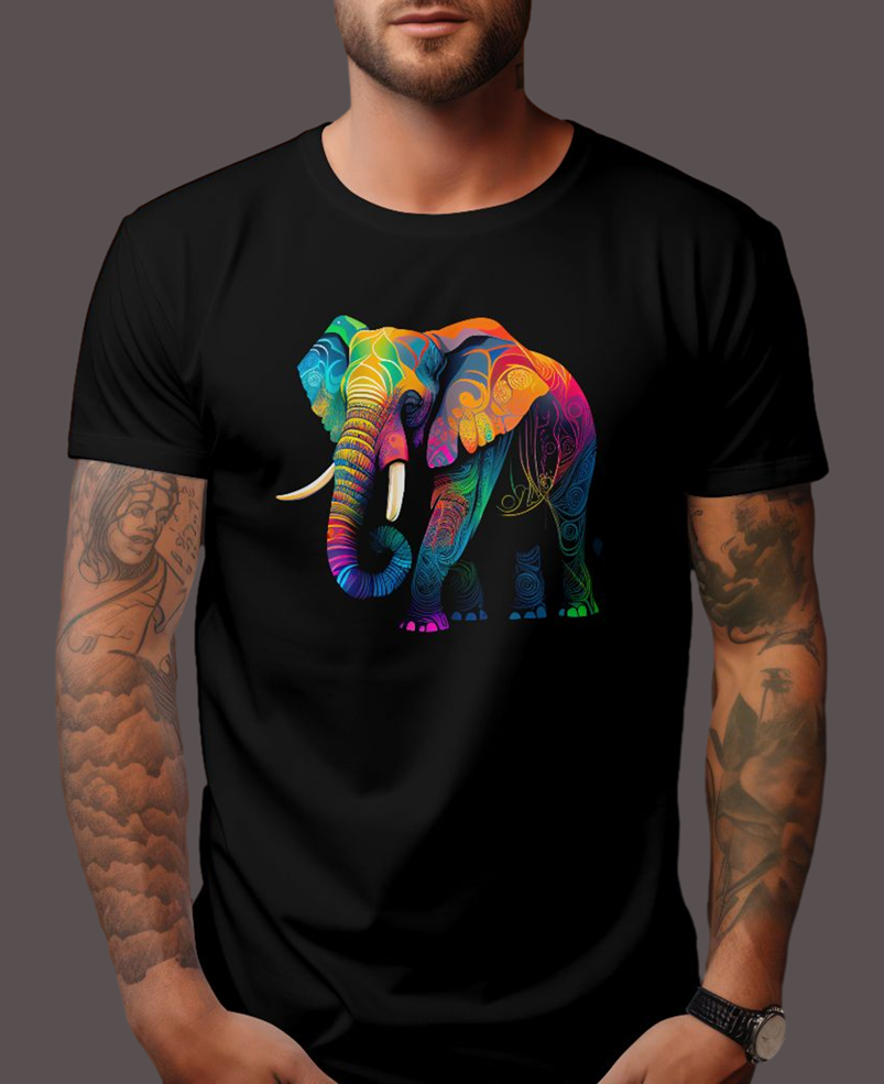 Men's Classic T-shirt Psychedelic Elephant Graphic Print